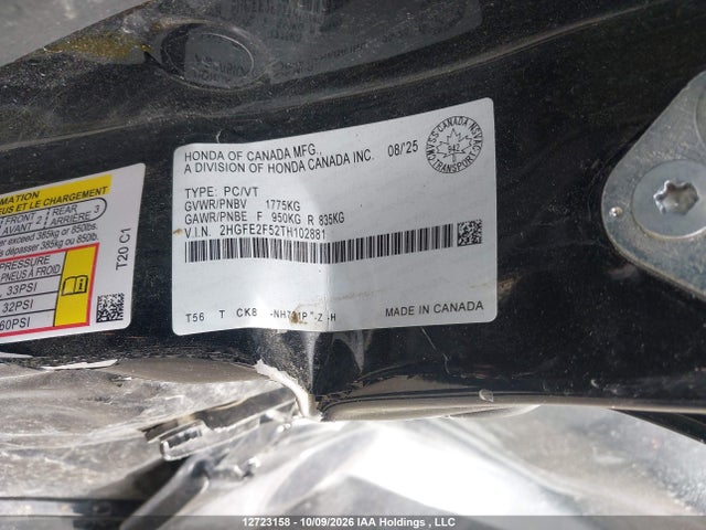 Продажа на аукционе авто 2026 Honda Civic Sport, vin: 2HGFE2F52TH102881, номер лота: 12723158