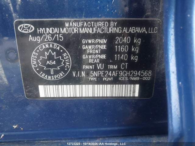 2016 Hyundai Sonata Gls მანქანა იყიდება აუქციონზე, vin: 5NPE24AF9GH294568, აუქციონის ნომერი: 12723223