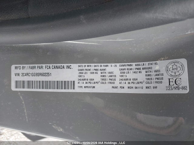 2025 Chrysler Pacifica Limited მანქანა იყიდება აუქციონზე, vin: 2C4RC1GG9SR602251, აუქციონის ნომერი: 12723231