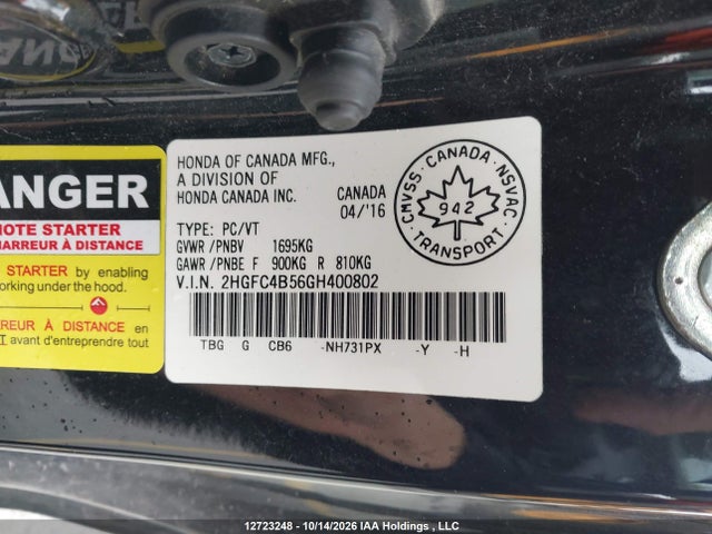 Honda Civic Lx 2016 2HGFC4B56GH400802 Image 9
