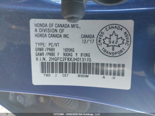 Honda CIVIC EX 2018 2HGFC2F8XJH013170 Image 9