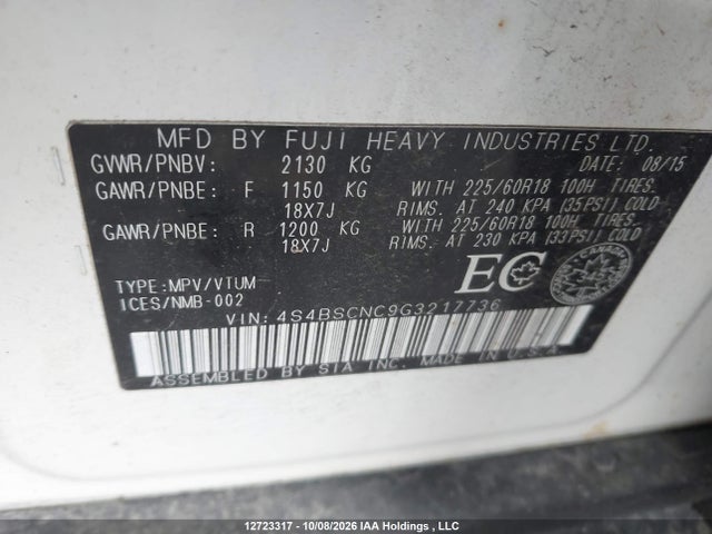Aukcja sprzedaży 2016 Subaru Outback 2.5i Limited, vin: 4S4BSCNC9G3217736, numer aukcji: 12723317