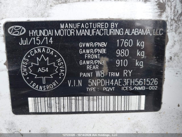 5NPDH4AE3FH561526 Hyundai Elantra Se/sport/limited