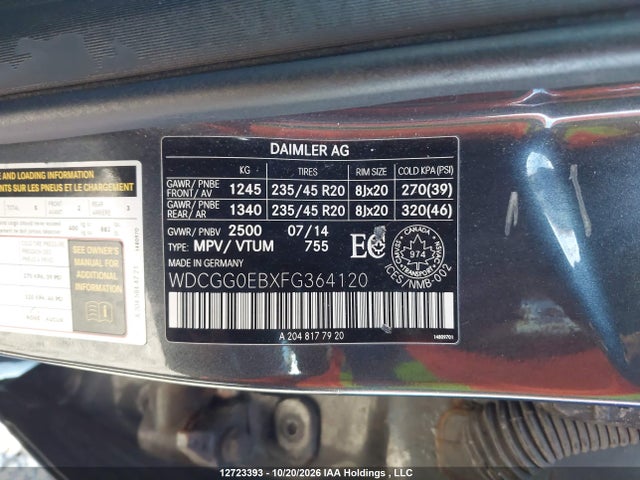 WDCGG0EBXFG364120 Mercedes-Benz Glk 250 Bluetec
