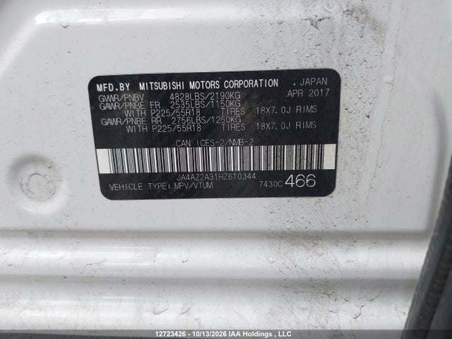 Продажа на аукционе авто 2017 Mitsubishi Outlander Es, vin: JA4AZ2A31HZ610344, номер лота: 12723426