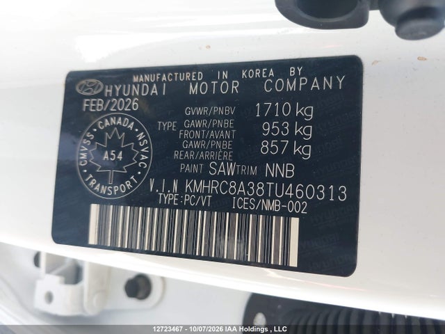 Auction sale of the 2026 Hyundai Venue Preferred, vin: KMHRC8A38TU460313, lot number: 12723467