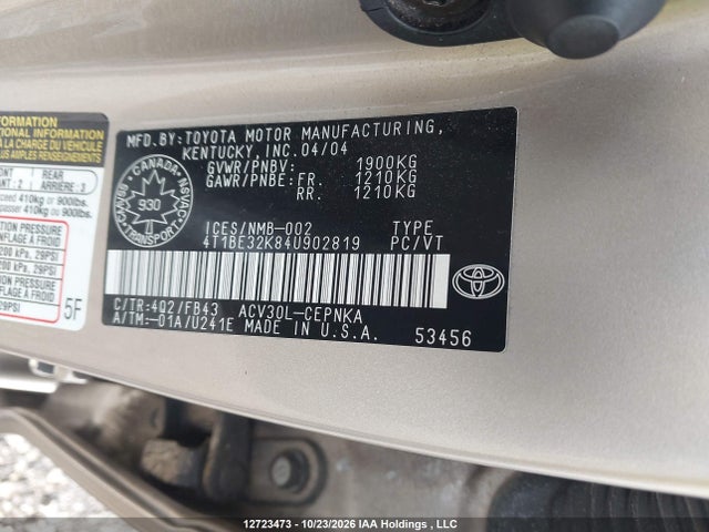 Aukcja sprzedaży 2004 Toyota Camry, vin: 4T1BE32K84U902819, numer aukcji: 12723473