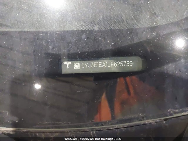 2020 Tesla Model 3 მანქანა იყიდება აუქციონზე, vin: 5YJ3E1EA1LF625759, აუქციონის ნომერი: 12723527
