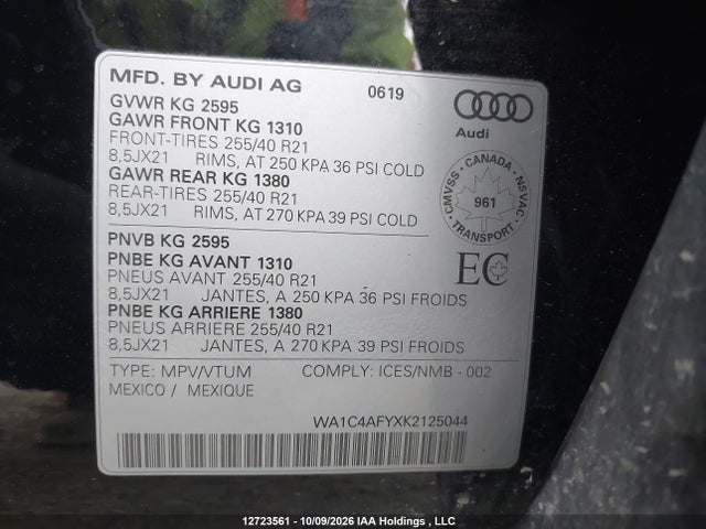 WA1C4AFYXK2125044 Audi Sq5 Prestige