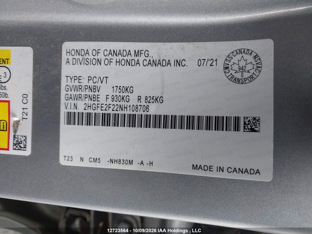 Honda Civic Lx 2022 2HGFE2F22NH108706 Image 9