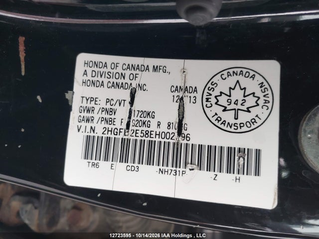 Honda Civic Lx 2014 2HGFB2E58EH002796 Image 18