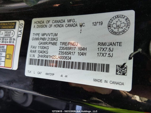 Honda CR-V LX 2020 2HKRW1H25LH000634 Image 9