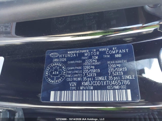 2026 Hyundai Tucson Sel Convenience მანქანა იყიდება აუქციონზე, vin: KM8JCDD1XTU465786, აუქციონის ნომერი: 12723666
