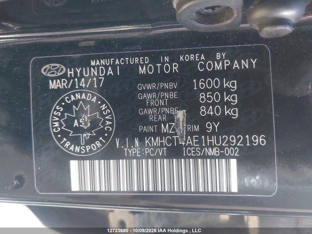 Продажа на аукционе авто 2017 Hyundai Accent Gl, vin: KMHCT4AE1HU292196, номер лота: 12723680