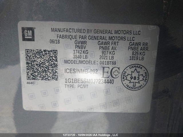 Chevrolet CRUZE LT 2018 1G1BE5SM0J7234440 Image 9