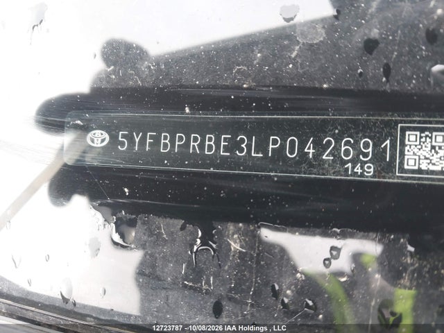 12723787 :رقم المزاد ، 5YFBPRBE3LP042691 vin ، 2020 Toyota Corolla Le مزاد بيع