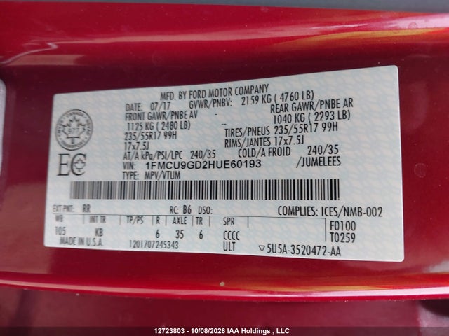 Ford ESCAPE SE 2017 1FMCU9GD2HUE60193 Image 19