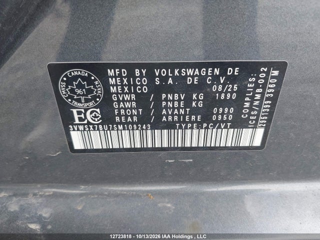 Продаж на аукціоні авто 2025 Volkswagen Jetta Comfortline, vin: 3VWSX7BU7SM109243, номер лоту: 12723818