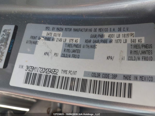 3MZBM1V72GM294952 Mazda Mazda3 Gs