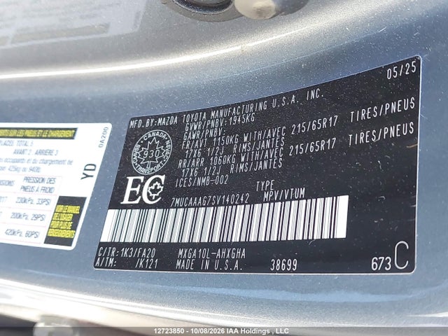 12723850 :رقم المزاد ، 7MUCAAAG7SV140242 vin ، 2025 Toyota Corolla Cross Le مزاد بيع