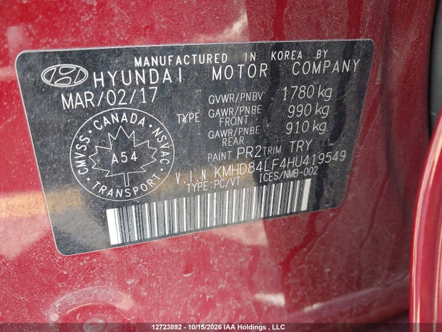 Hyundai Elantra 2017 KMHD84LF4HU419549 Image 9