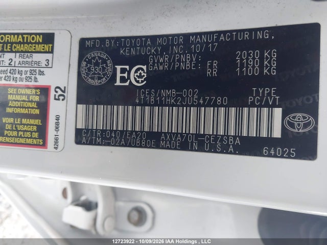 Aukcja sprzedaży 2018 Toyota Camry Se, vin: 4T1B11HK2JU547780, numer aukcji: 12723922