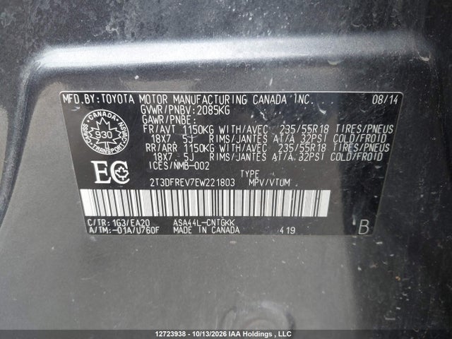 Toyota Rav4 Limited 2014 2T3DFREV7EW221803 Image 22