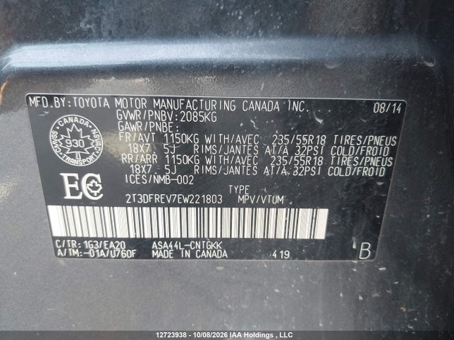 Toyota Rav4 Limited 2014 2T3DFREV7EW221803 Image 9