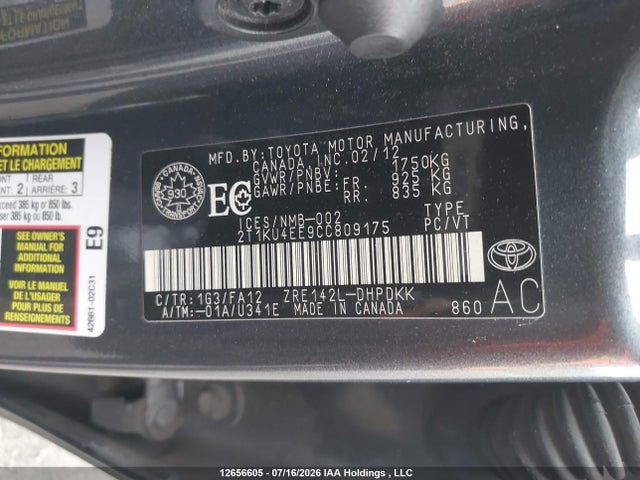 Aukcja sprzedaży 2012 Toyota Matrix, vin: 2T1KU4EE9CC809175, numer aukcji: 12656605