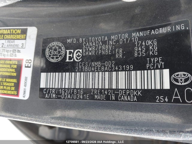 Aukcja sprzedaży 2010 Toyota Corolla Ce, vin: 2T1BU4EE8AC343199, numer aukcji: 12709561