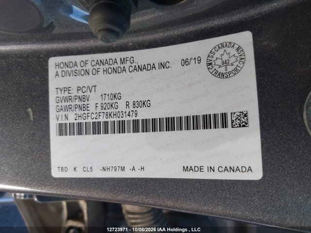 2HGFC2F78KH031479 Honda CIVIC EX
