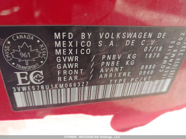Продаж на аукціоні авто 2019 Volkswagen Jetta 1.4 Tsi Highline, vin: 3VWE57BU1KM066327, номер лоту: 12709505