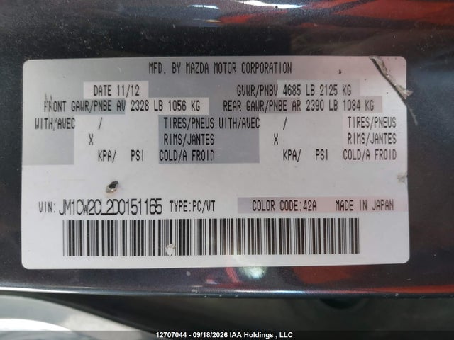 Продажа на аукционе авто 2013 Mazda Mazda5 Gs, vin: JM1CW2CL2D0151165, номер лота: 12707044