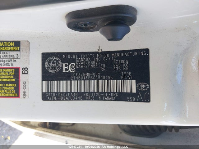Aukcja sprzedaży 2012 Toyota Corolla Ce, vin: 2T1BU4EE6CC908455, numer aukcji: 12717221