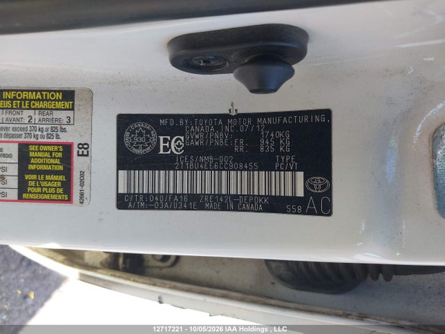 Aukcja sprzedaży 2012 Toyota Corolla Ce, vin: 2T1BU4EE6CC908455, numer aukcji: 12717221