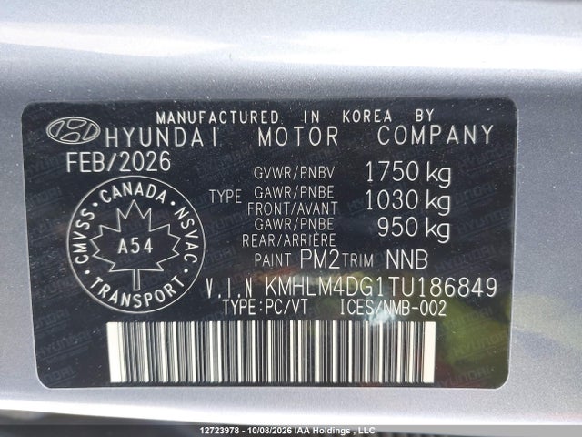 12723978 :رقم المزاد ، KMHLM4DG1TU186849 vin ، 2026 Hyundai Elantra Sel Sport مزاد بيع