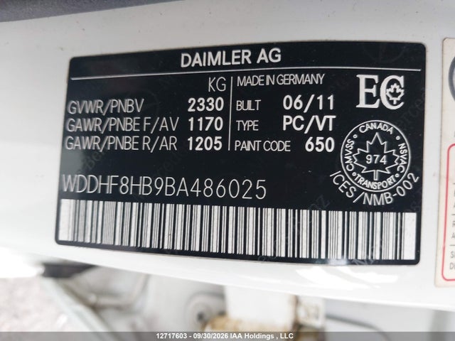 12717603 :رقم المزاد ، WDDHF8HB9BA486025 vin ، 2011 Mercedes-benz E 350 4matic مزاد بيع