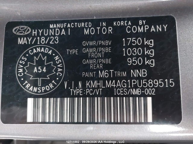 12711882 :رقم المزاد ، KMHLM4AG1PU589515 vin ، 2023 Hyundai Elantra Preferred مزاد بيع