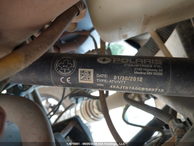 12670051 :رقم المزاد ، 4XAJT87A0CB583713 vin ، 2012 Polaris Ranger Rzr 900xp مزاد بيع