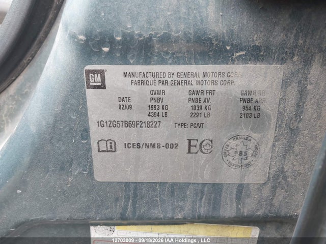 2009 Chevrolet Malibu Ls მანქანა იყიდება აუქციონზე, vin: 1G1ZG57B69F218227, აუქციონის ნომერი: 12703009