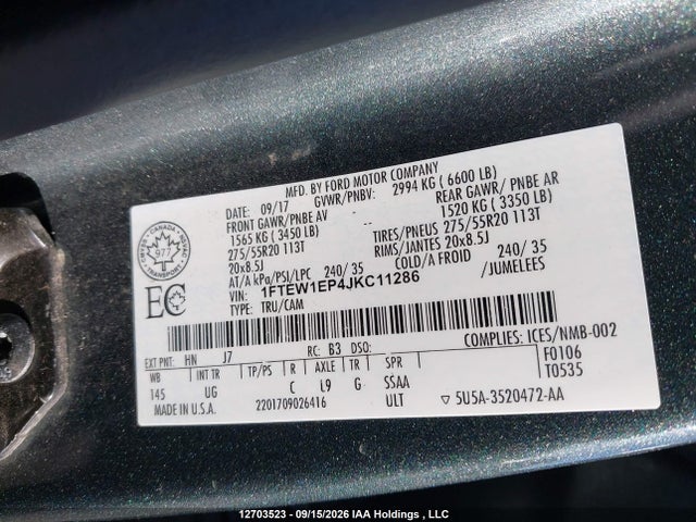 Продаж на аукціоні авто 2018 Ford F-150 Xlt, vin: 1FTEW1EP4JKC11286, номер лоту: 12703523