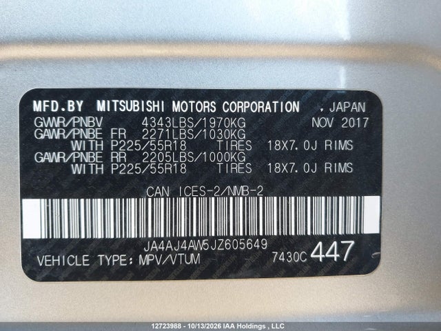 Продажа на аукционе авто 2018 Mitsubishi Rvr Se Limited/gt, vin: JA4AJ4AW5JZ605649, номер лота: 12723988