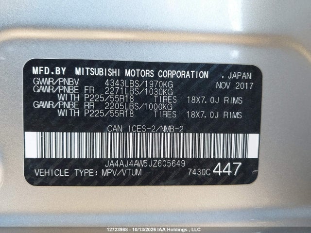 Продажа на аукционе авто 2018 Mitsubishi Rvr Se Limited/gt, vin: JA4AJ4AW5JZ605649, номер лота: 12723988