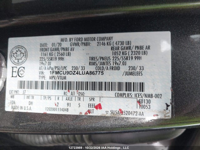 Ford Escape Titanium Hybrid 2020 1FMCU9DZ4LUA86775 Image 9