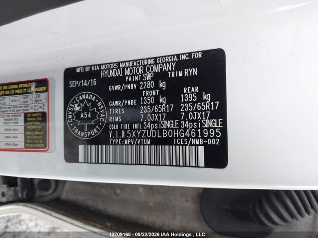 12709168 :رقم المزاد ، 5XYZUDLB0HG461995 vin ، 2017 Hyundai Santa Fe Sport 2.4 Se مزاد بيع
