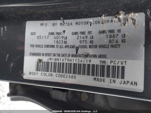12694445 :رقم المزاد ، JM1BN1V79H1154119 vin ، 2017 Mazda Mazda3 Gs مزاد بيع