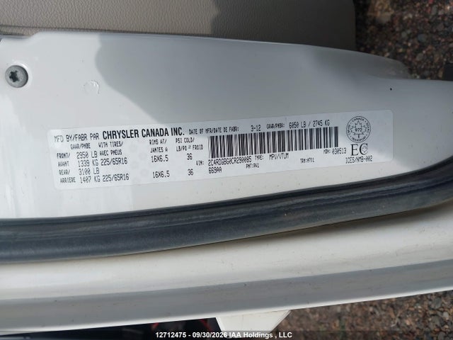 2012 Dodge Grand Caravan Se/sxt მანქანა იყიდება აუქციონზე, vin: 2C4RDGBG0CR290085, აუქციონის ნომერი: 12712475