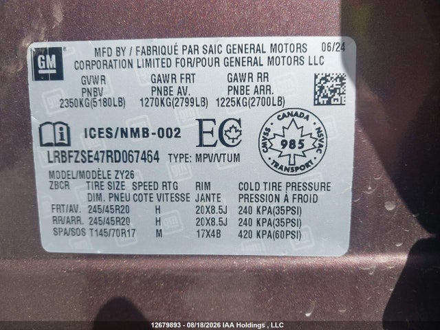 Продаж на аукціоні авто 2024 Buick Envision Avenir Awd, vin: LRBFZSE47RD067464, номер лоту: 12679893
