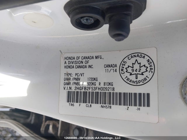 Aukcja sprzedaży 2015 Honda Civic Ex 4dr, vin: 2HGFB2F53FH009218, numer aukcji: 12688885
