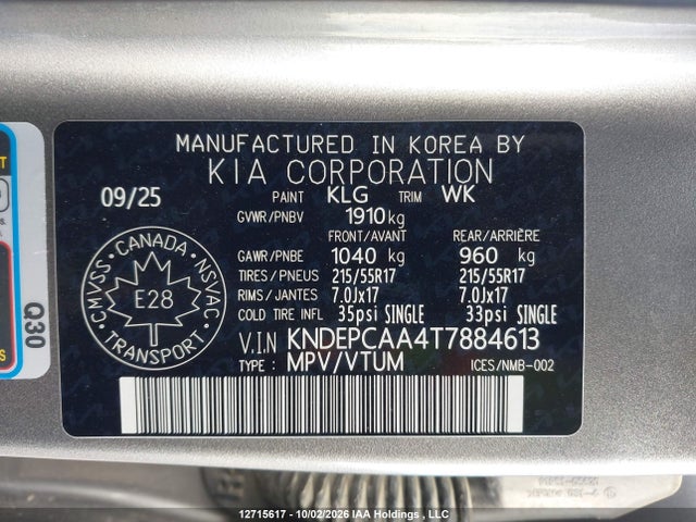 Aukcja sprzedaży 2026 Kia Seltos Lx, vin: KNDEPCAA4T7884613, numer aukcji: 12715617